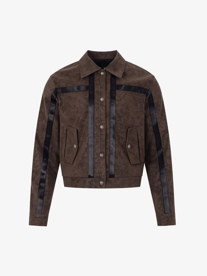 Brown Faux Leather Cropped Patchwork Jacket