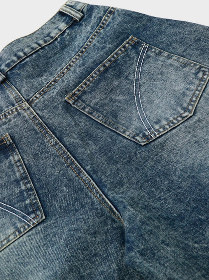 Revelse™ Longline Baggy Studded Denim Shorts Gray Blue