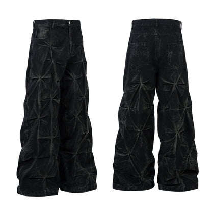 Revelse™ Washed Distressed Pleated Baggy Jeans