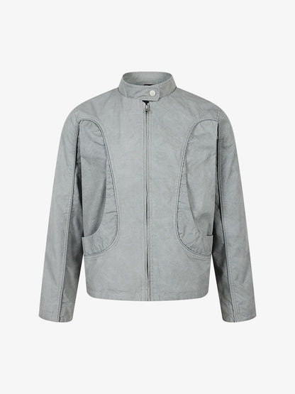 Retro Patchwork Work Jacket With Stand Collar
