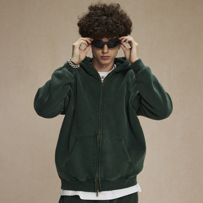 Revelse™ Washed Oversized Retro Zip-Up Hoodie