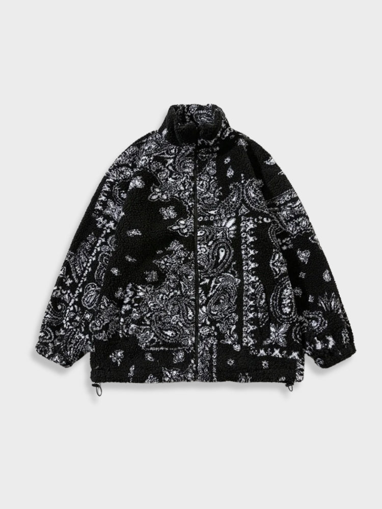 Revelse™ Lamb Fleece Jacket Paisley Pattern Loose Fit