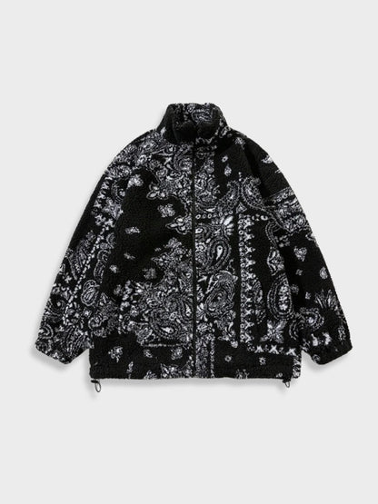 Revelse™ Lamb Fleece Jacket Paisley Pattern Loose Fit