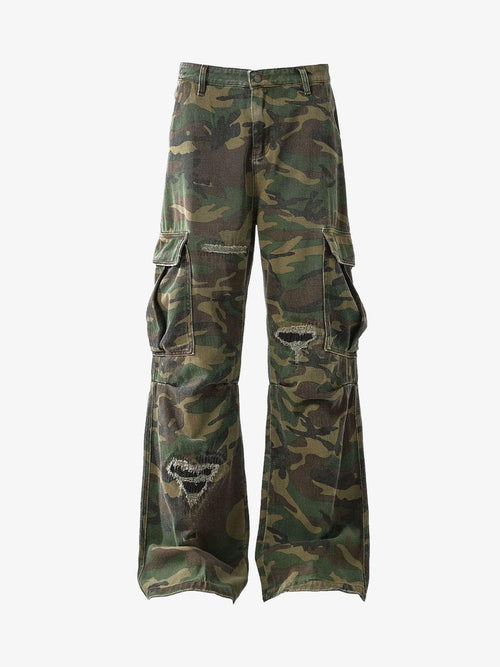 Revelse™ Woven Ripped Camouflage Cargo Baggy Pants