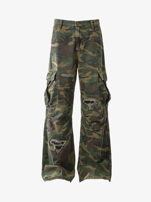 Revelse™ Woven Ripped Camouflage Cargo Baggy Pants