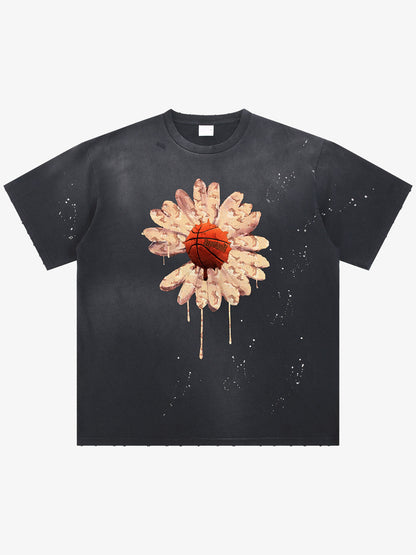Revelse™ Floral Ink Splatter Graphic Basketball T-Shirt