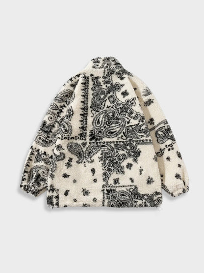 Revelse™ Lamb Fleece Jacket Paisley Pattern Loose Fit