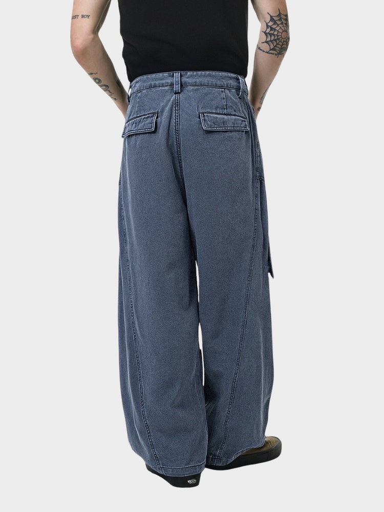 Revelse™ Oversized Wrinkled Cargo Denim Pants Elastic Waist