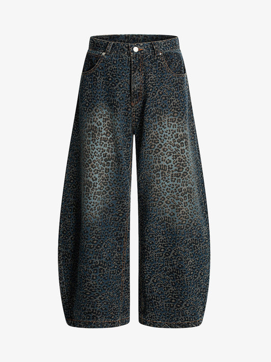 Revelse™ Leopard Print Denim Barrel Jeans