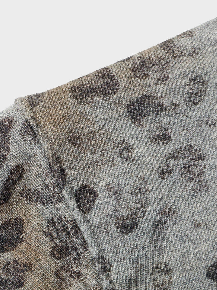 Revelse™ Leopard Print Vintage Washed Zip Hoodie Thick Cotton