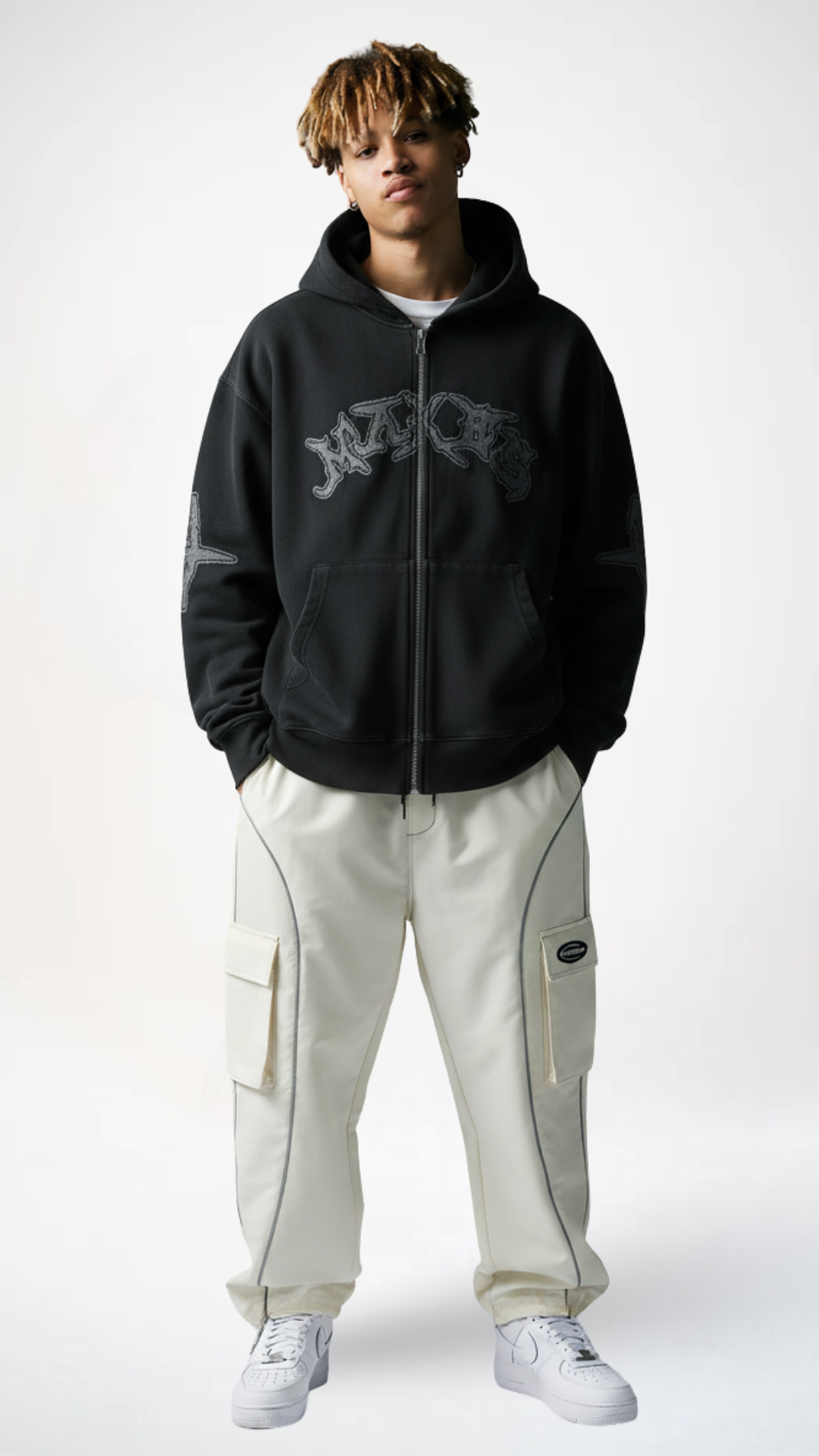 Revelse™ Embroidered Loose-Fit Zip-Up Hoodie