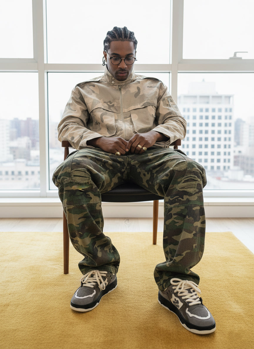Revelse™ Woven Ripped Camouflage Cargo Baggy Pants