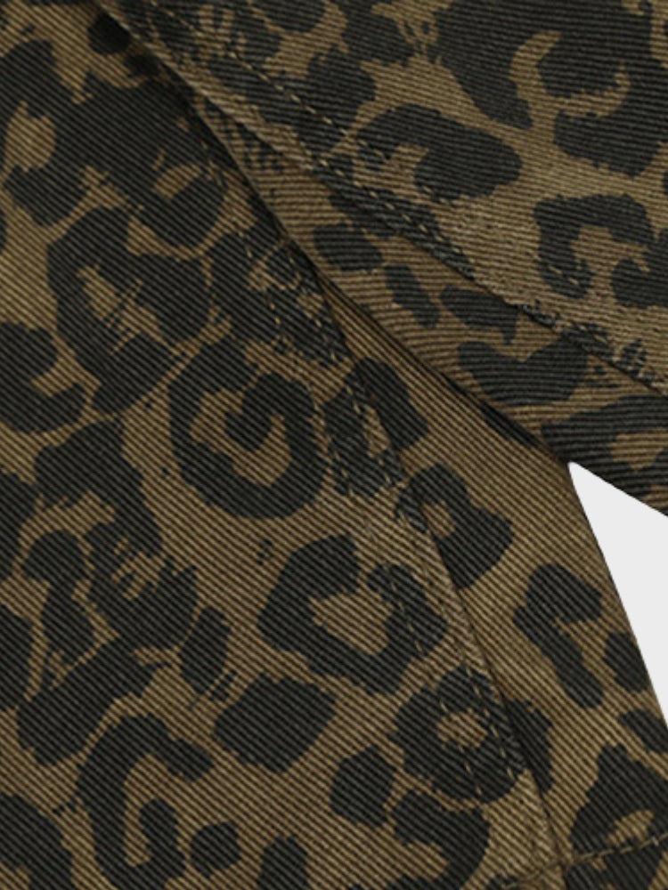 Revelse™ Leopard Print Wide-Leg Denim Shorts