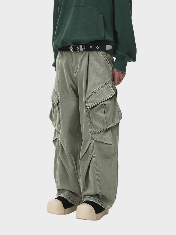 Revelse™ Oversized Wrinkled Cargo Denim Pants Elastic Waist