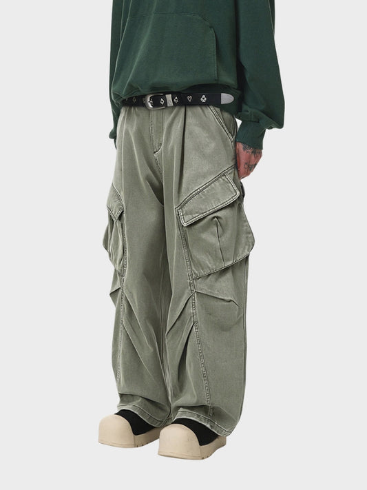 Revelse™ Oversized Wrinkled Cargo Denim Pants Elastic Waist