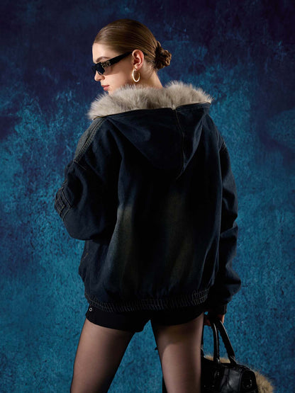 Revelse™ Washed Cotton Fur Hooded Jacket