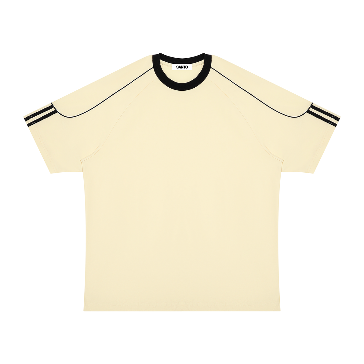 Close-up of the T-shirt neckline and cotton stitching