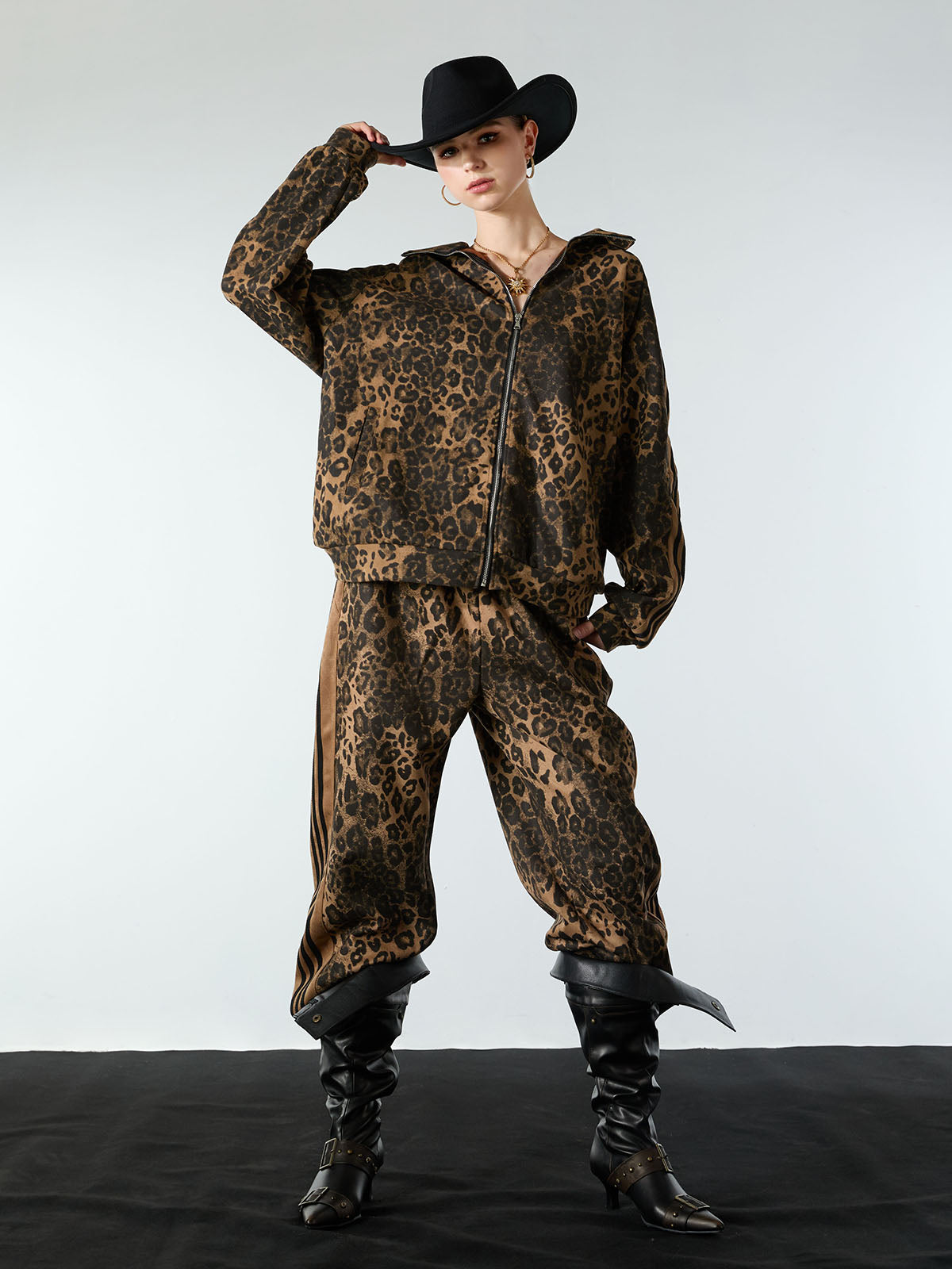 Revelse™ Cheetah Print Suede French Terry Tracksuit