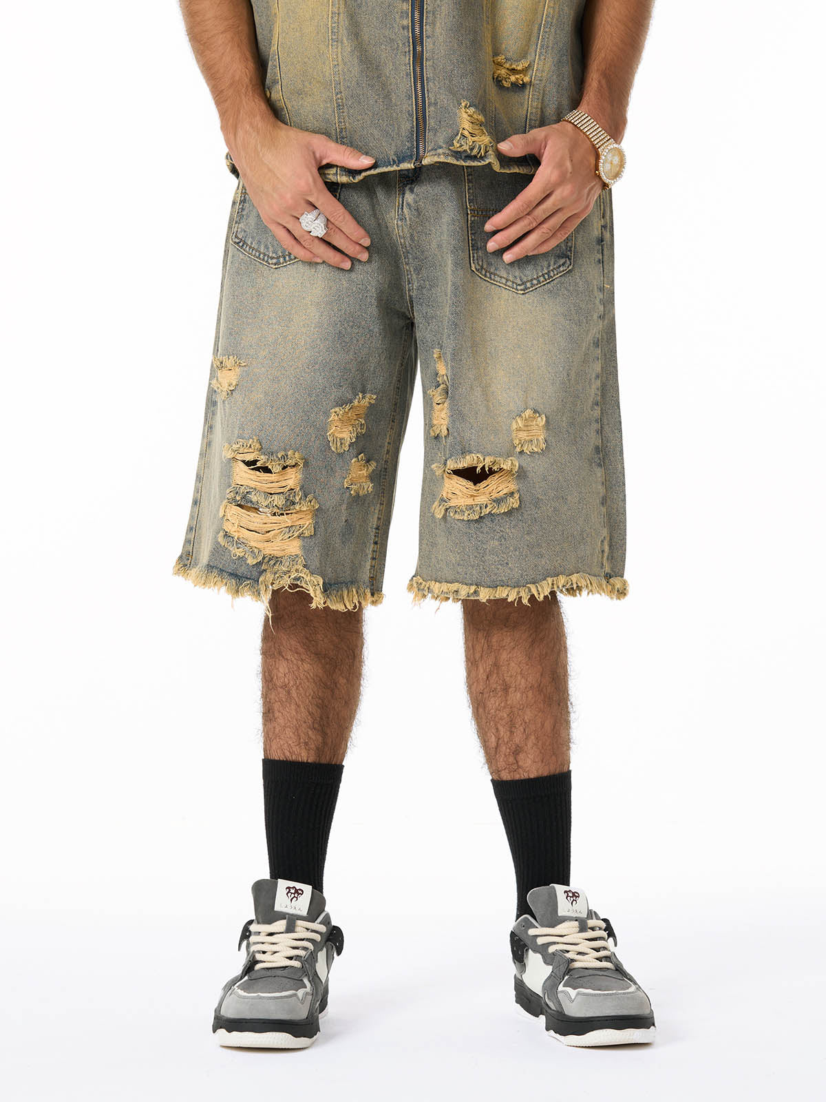 Revelse™ Men's Ripped Distressed Denim Jacket and Pants Set