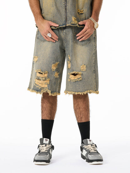 Revelse™ Men's Ripped Distressed Denim Jacket and Pants Set