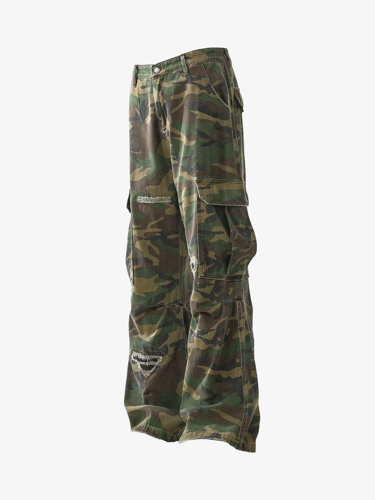 Revelse™ Woven Ripped Camouflage Cargo Baggy Pants
