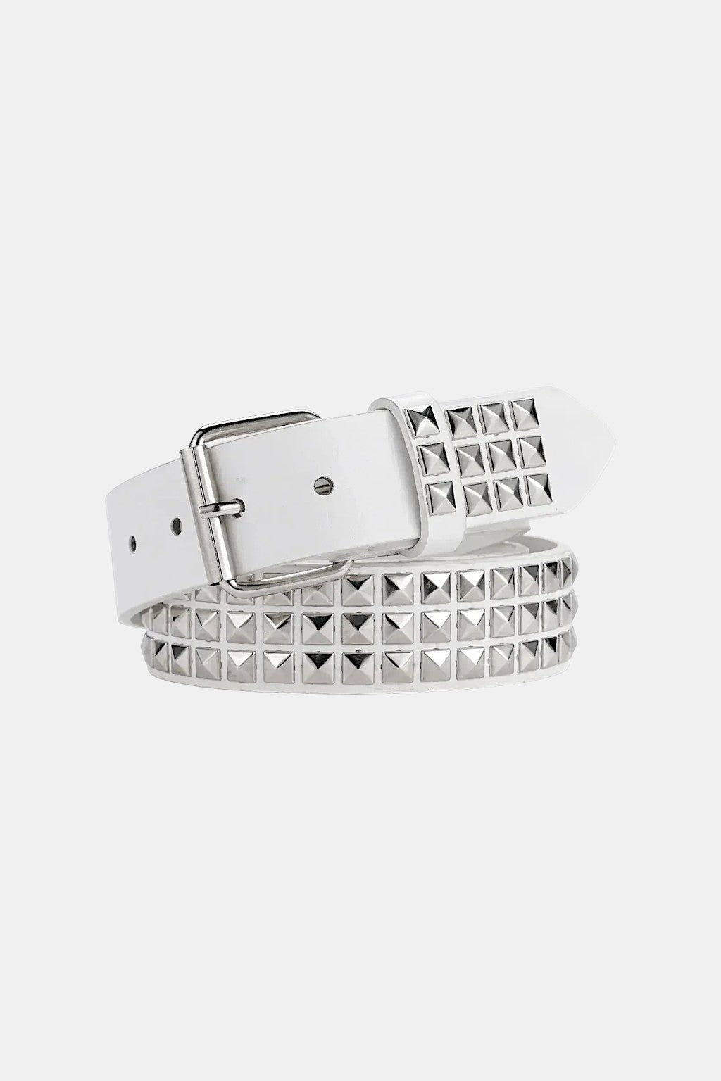 Pyramid studded belt styled as a bold fashion accessory
