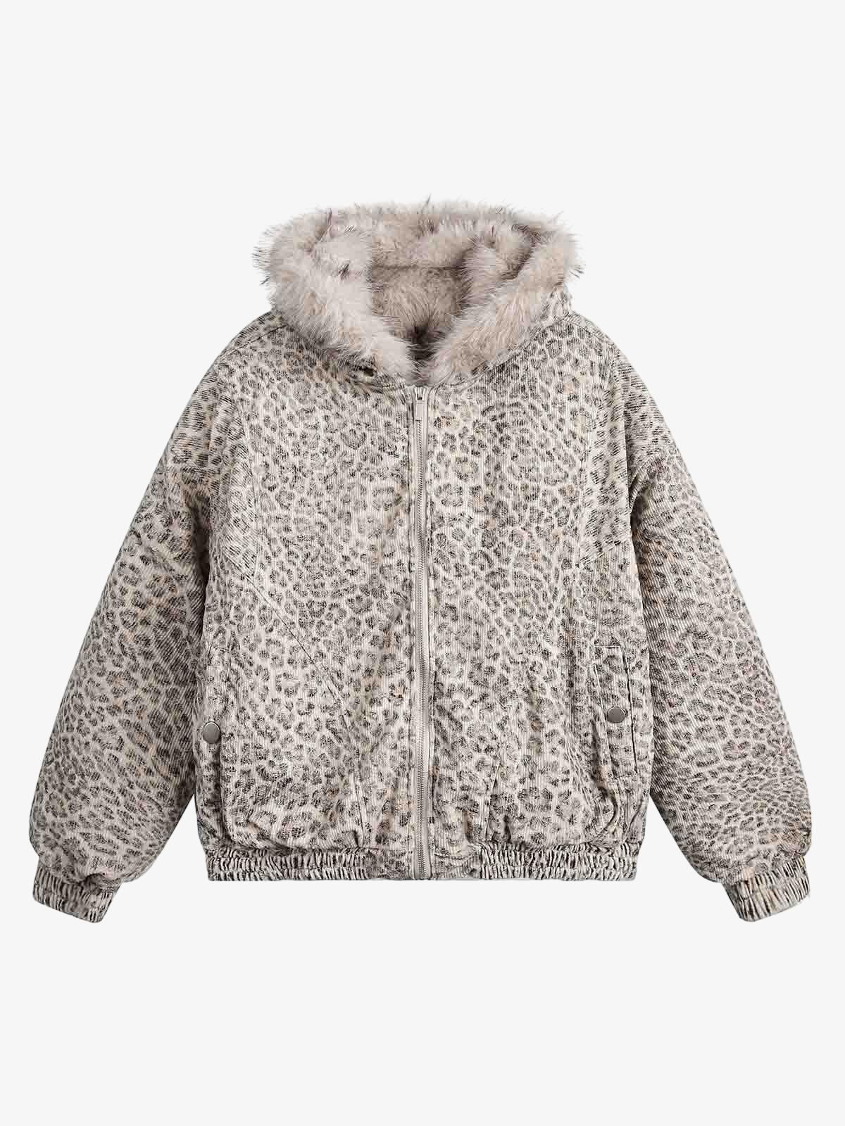 Revelse™ Cheetah Print Hooded Jacket with Faux Mink Fur Trim