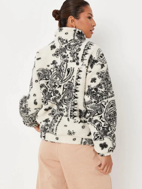 Revelse™ Lamb Fleece Jacket Paisley Pattern Loose Fit