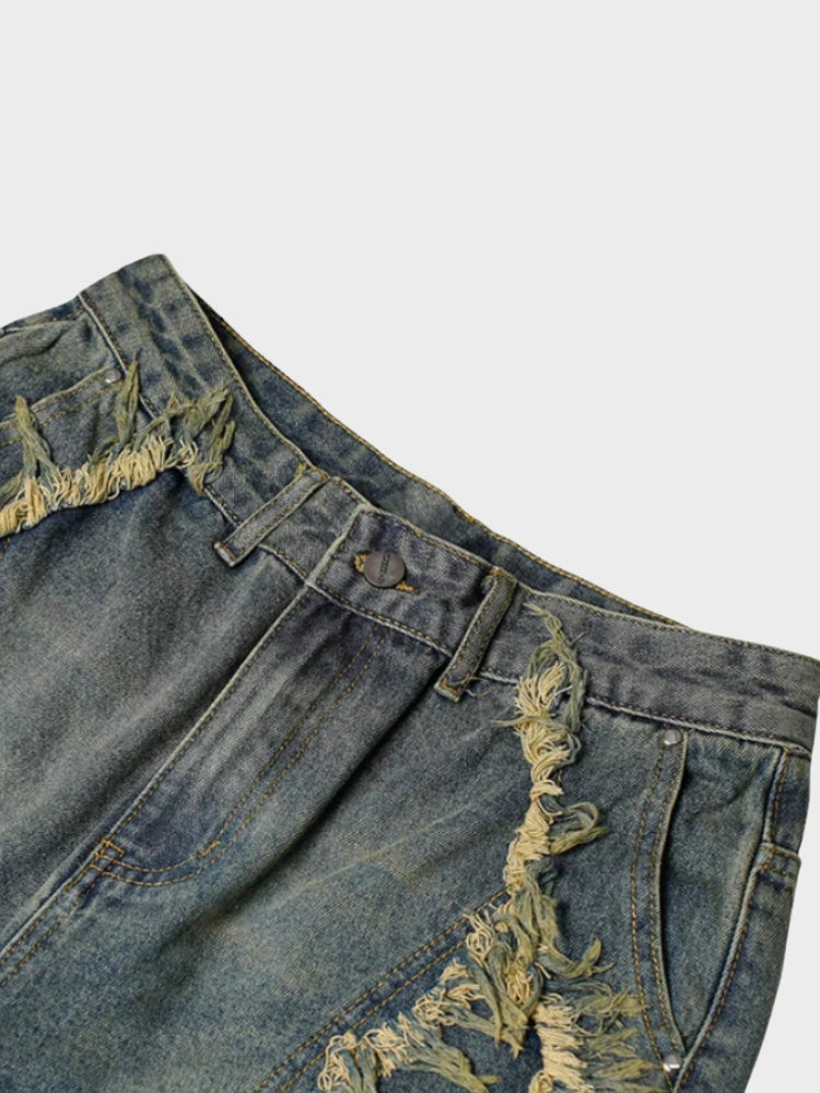 Revelse™ Distressed Embroidered Denim Jorts
