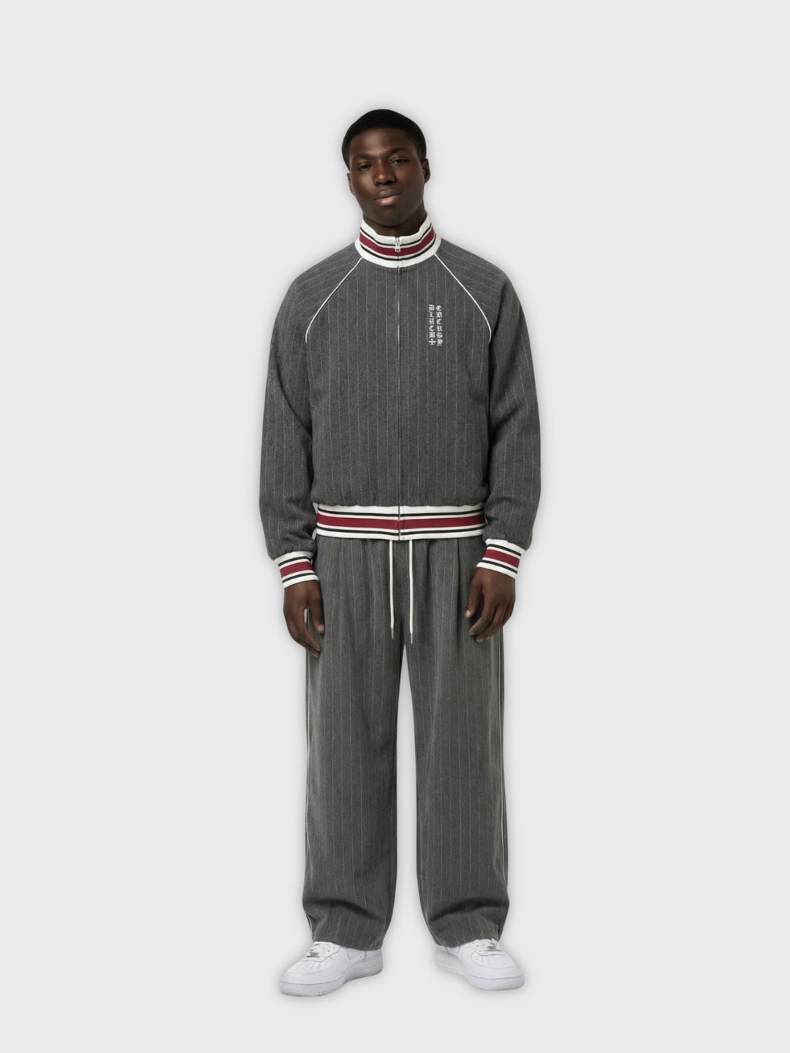 Revelse™ Striped Polyester Tracksuit Set Dark Grey