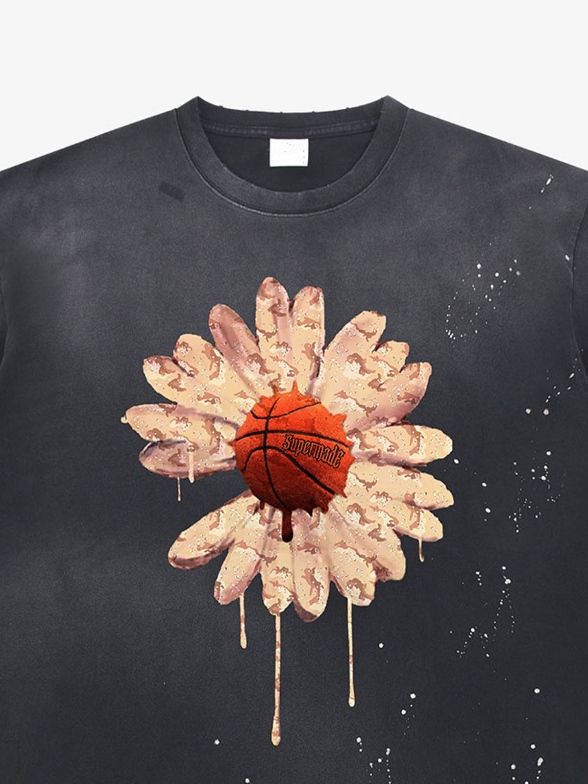 Revelse™ Floral Ink Splatter Graphic Basketball T-Shirt