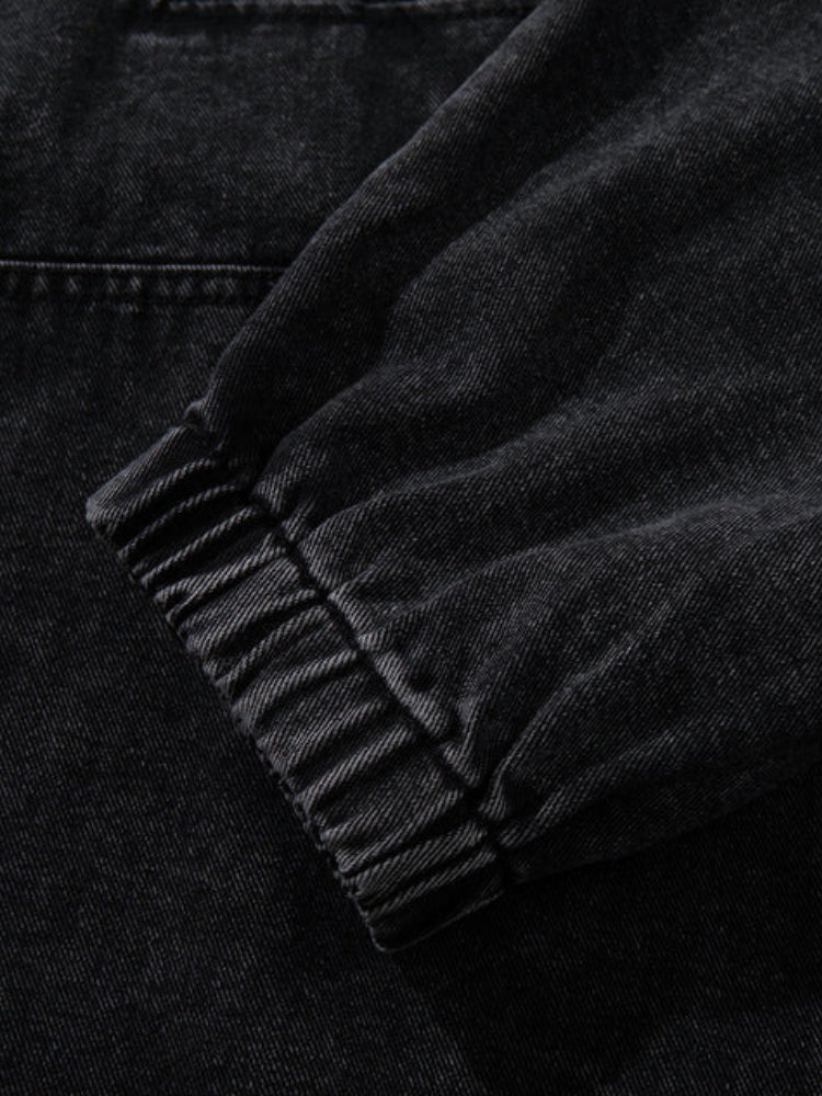Revelse™ Washed Denim Toggle Front Hoodie Black