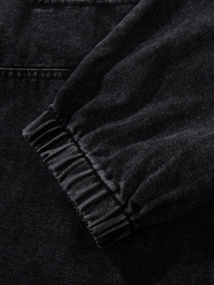 Revelse™ Washed Denim Toggle Front Hoodie Black