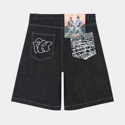 Revelse™ Men’s Graffiti Print Denim Shorts Hip-Hop Streetwear