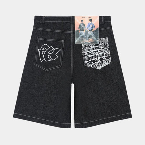 Revelse™ Men’s Graffiti Print Denim Shorts Hip-Hop Streetwear