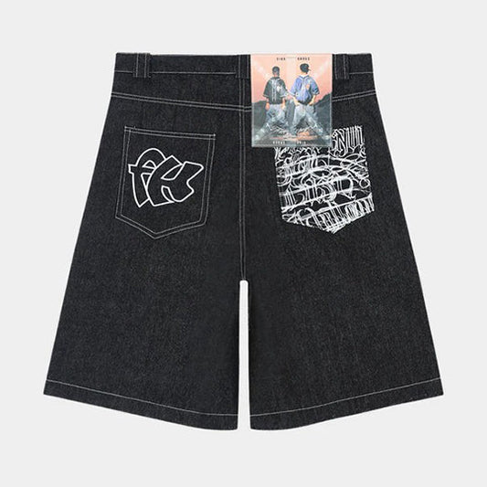 Revelse™ Men’s Graffiti Print Denim Shorts Hip-Hop Streetwear