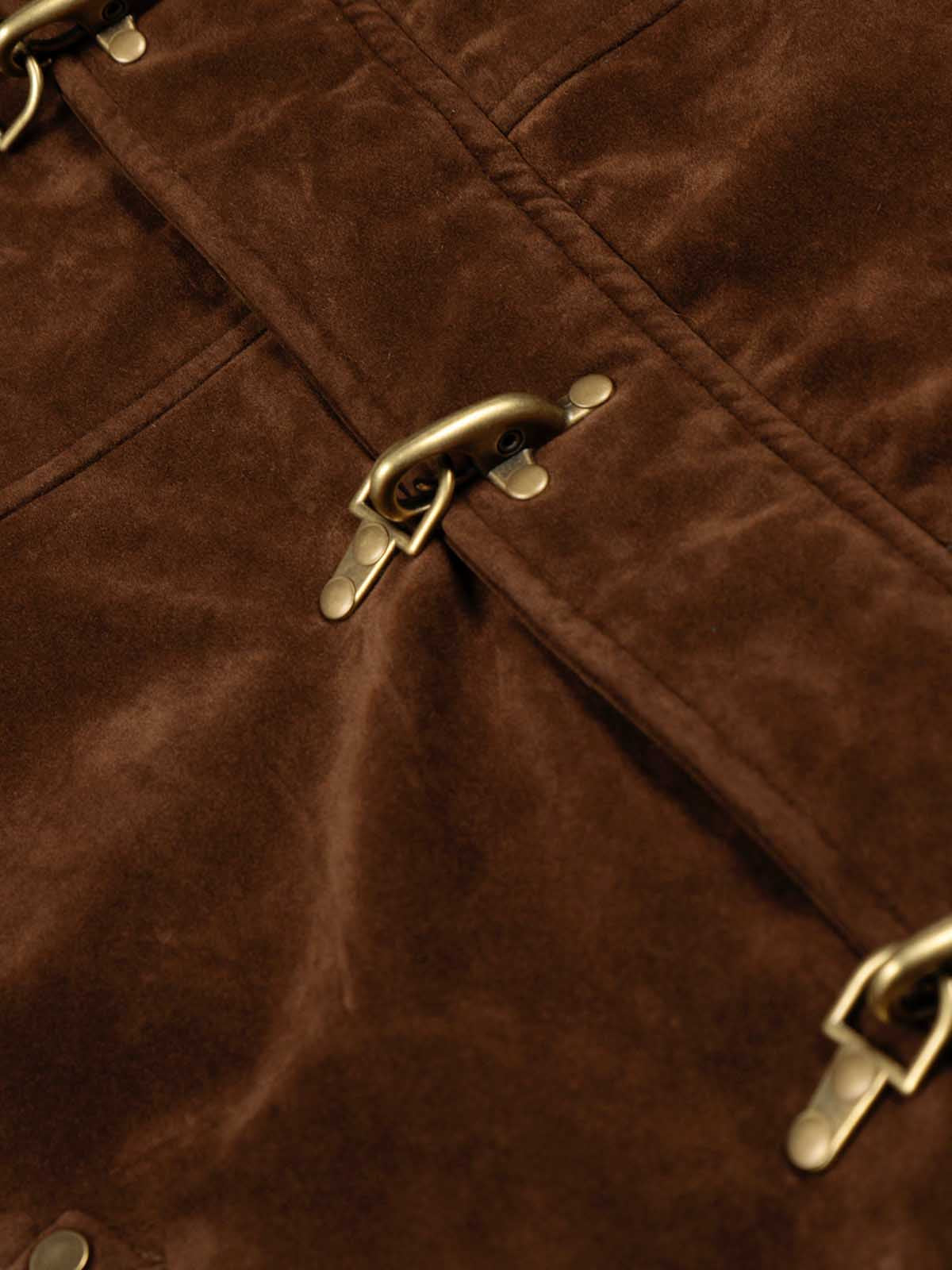 Revelse™ Faux Fur Hooded Suede Bomber Jacket with Metal Clip Streetwear
