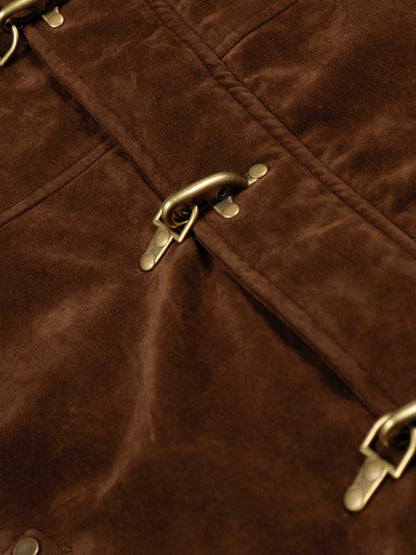 Revelse™ Faux Fur Hooded Suede Bomber Jacket with Metal Clip Streetwear