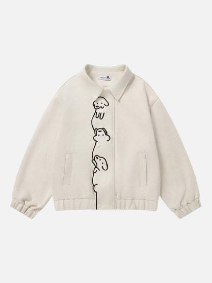 Black embroidered dog jacket with long sleeves shown from the front