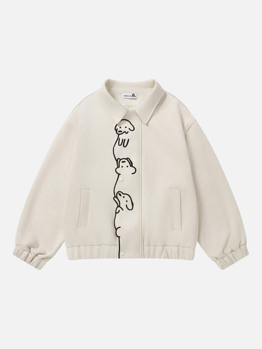 Black embroidered dog jacket with long sleeves shown from the front