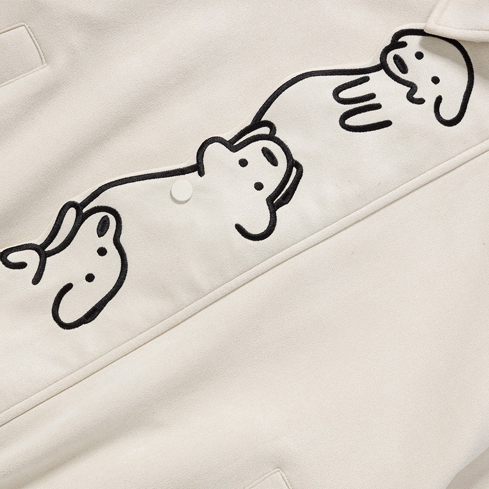 Back view showing the fit and embroidery of the dog jacket