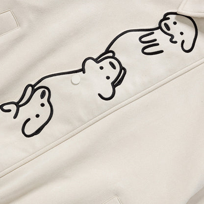 Back view showing the fit and embroidery of the dog jacket
