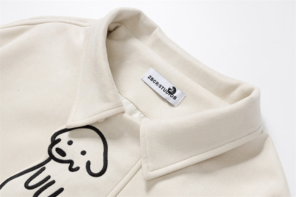 Black dog streetwear jacket shown from an angled view