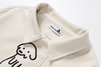 Black dog streetwear jacket shown from an angled view