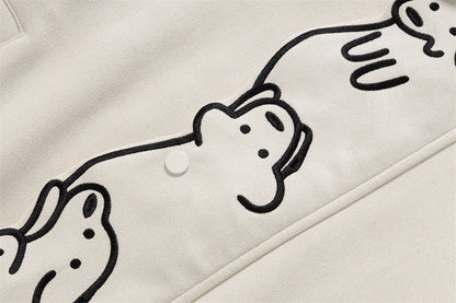 Full product view of the black long-sleeve embroidered dog jacket