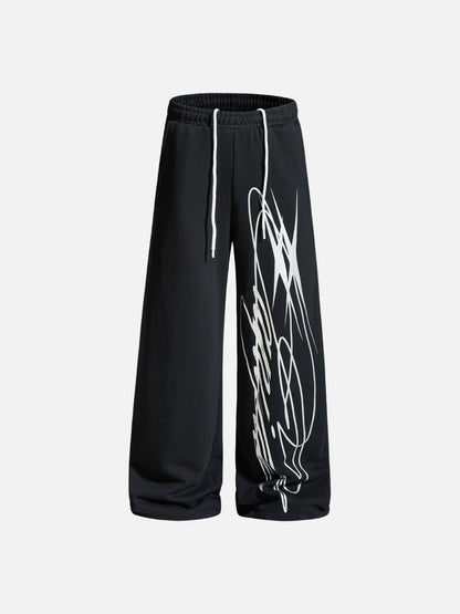 Graphic Wide-Leg Sweatpants Relaxed Streetwear Trousers