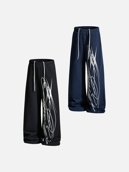 Wide-leg graphic sweatpants presented in a clean product view