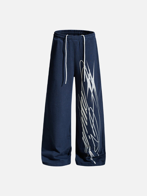 Graphic wide-leg sweatpants with an abstract multi-line print