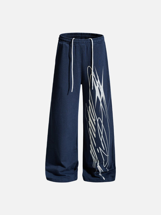 Graphic wide-leg sweatpants with an abstract multi-line print
