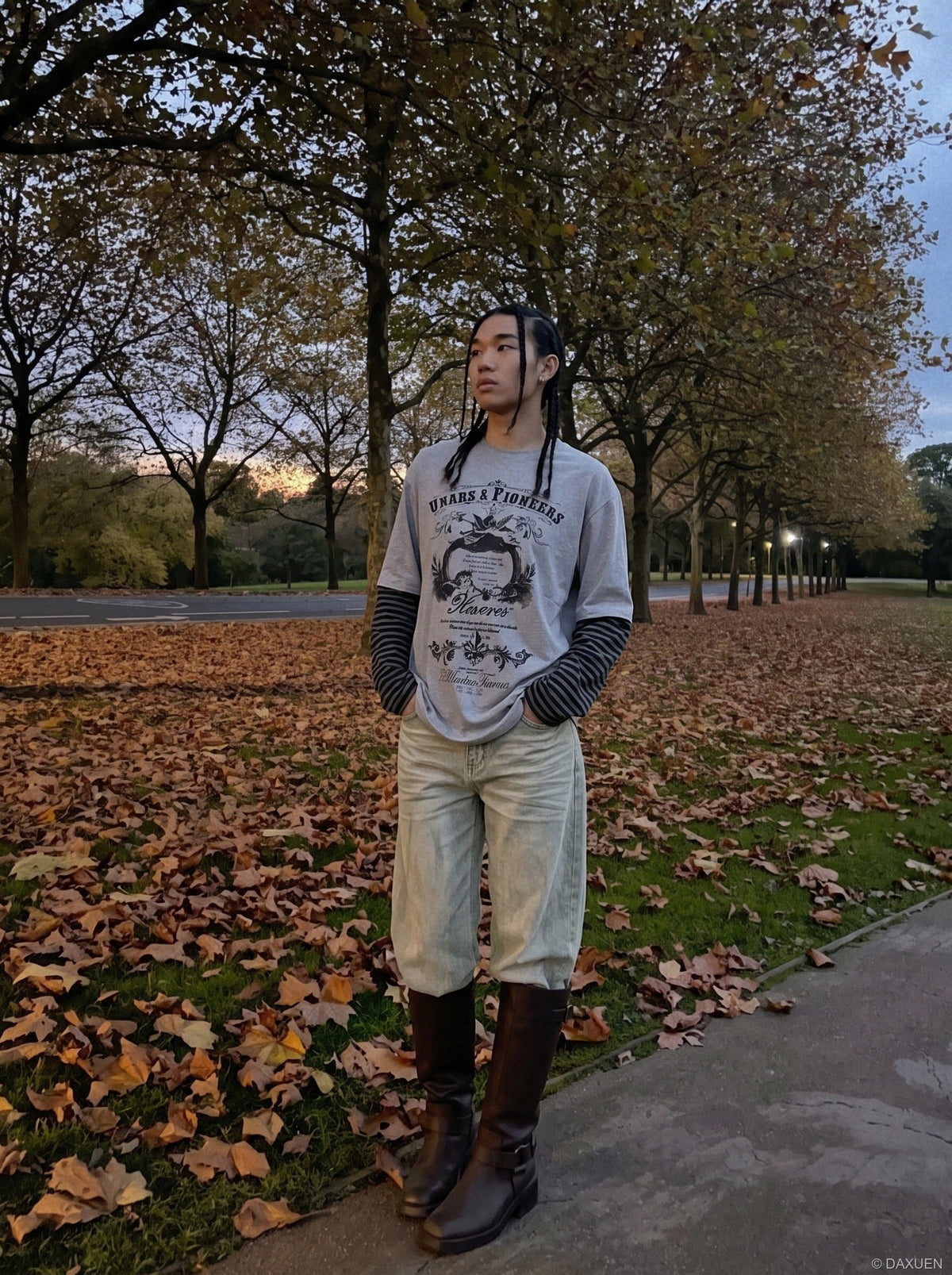 Baroque winged graphic long-sleeve T-shirt displayed on a model
